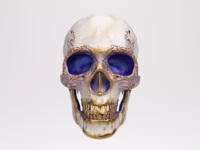 Sculpted gold Skull Low-poly 3D model