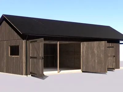 Wooden Garage for Car and Motorcycle with Small Workshop V2 Low-poly 3D model
