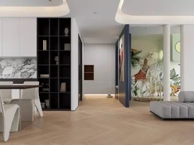 Modern living room dining room interior scenes 492 3D model