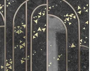 Panel mirror with gold butterflies 3D model