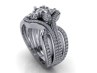 Modern Glamorous Round Heart Cut Fashion Cluster Ladies Ring 3D print model