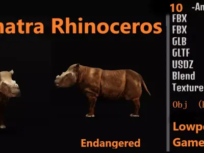 Sumatran Rhinoceros Low-poly 3D model