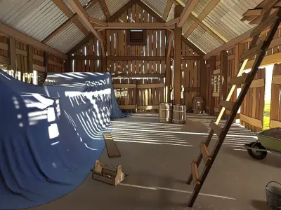 pack Old barn for 3D and 2D animation Cartoon Low-poly 3D model