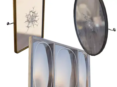 Wall Mirror Kit with Crack and PBR Textures Options Low-poly 3D model