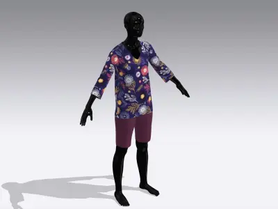Female Cloth Dress Low-poly 3D model 6