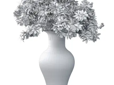 Bouquet of white flowers in a Chinese vase a pot for decoration 3D model