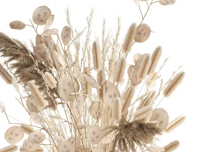 Bouquet of dried flowers in a glass vase 126 3D model