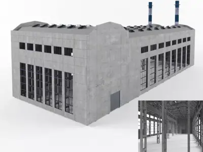 Industrial Factory building exterior and interior high quality 3D model
