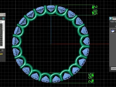 U Shaped Eternity Ring 2 point 8 mm stone size swiss 11 and EU51 3D print model