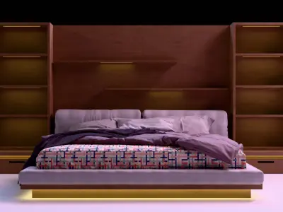 LuxeGlow Modern Bed with Integrated Storage Low-poly 3D model