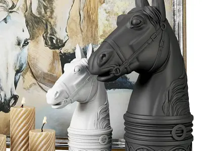 Decoration set horse head wall art 3D model
