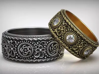 Baroque Patern Wedding Band Diamond Ring 3D print model