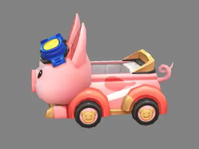 Cartoon Piggy Car--Amusement Park Touring Car Low-poly 3D model