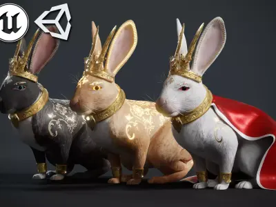 Fantasy Golden Rabbit Low-poly 3D model