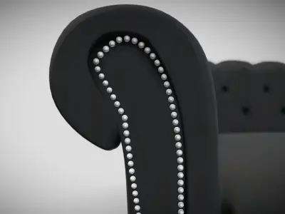 Vintage style upholstered black sofa with black wooden legs Free 3D model