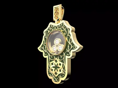 Hamsa Pendant with Diamonds Luxury Gold 3D Jewelry Model 3D print model