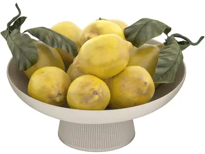 white bowl of lemons 3D model