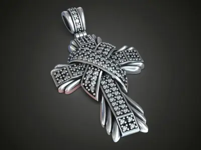 Cross gems two colored metal 3D print model