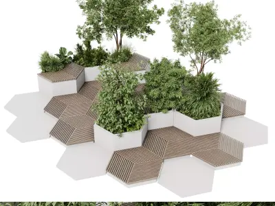 Urban Environment  Urban Furniture Green Benches Low-poly 3D model