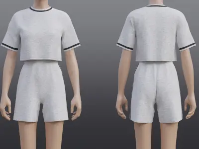 Sport Set T-Shirt and Shorts Tracksuit - 2 Piece Outfit Low-poly 3D model