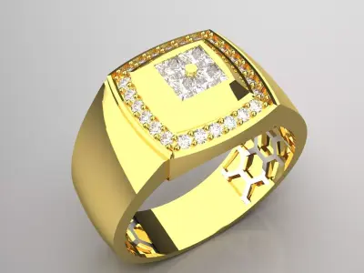 Two Tone Round Diamond and Prince Diamond Mens Gold Ring mr0276 3D print model