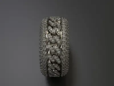 Rotatable Cuban Chain Ring   Wide Band Fully Paved  Size 7 US 3D print model