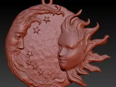 Sun and moon pendant Necklace Charm bracelet Jewelry 3D print model