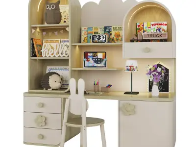 Childrens furniture with toys and decor 02 3D model