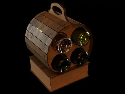Barrel Wine Rack with Bottles and Glasses 3D model