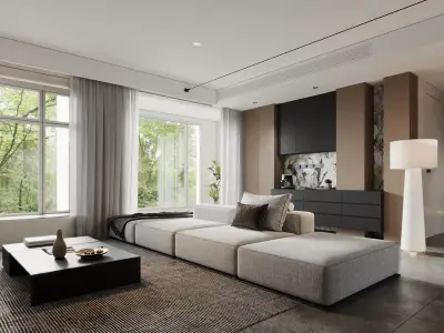Modern living room dining room interior scenes  3D model 7