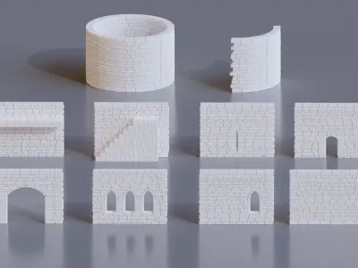 35 Modulars game assets ruines Low-poly 3D model