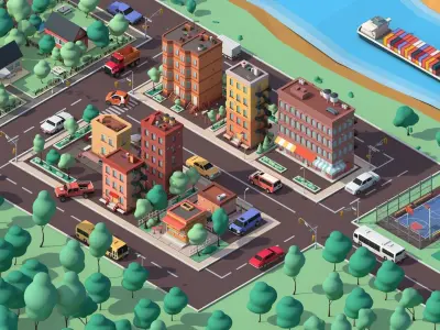 Cartoon Low Poly American Dream City Pack Low-poly 3D model