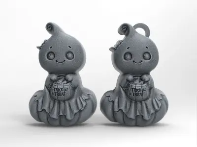 cute ghost with pumpkin hallowen decor  3D print model