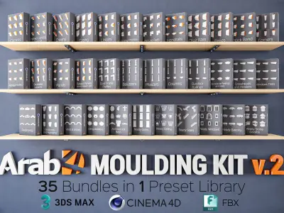 Arab4D Moulding Cornices Kit V2 - 35 Bundles in 1 Library Low-poly 3D model