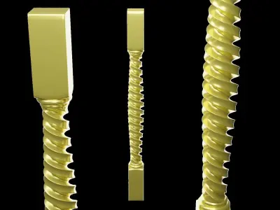 Baluster 3D Model pair of gold and silver ropes 3D model