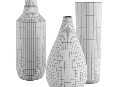 Set of 3 black and white patterned vases 3D model