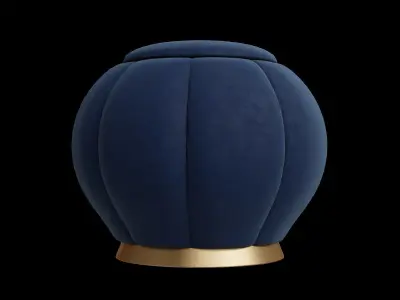 Curved Blue Velvet Ottoman 3D model