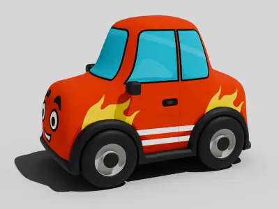 Cartoon Flame Car - Stylized Rigged 3D Model Low-poly 3D model