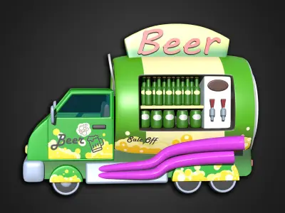 Asset - Cartoons - Food Car -  Beer Vehicle 3D model