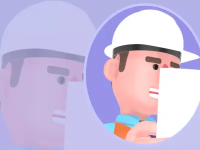 3D Cartoon Male Architect Character-Happy Holding Large Document 3D model