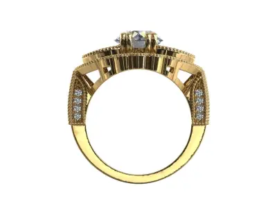Ring Model gold engagement with diamonds 3D print model