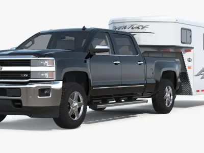 Chevrolet Silverado with Gooseneck 3 Horse Slant Load Trailer 3D model