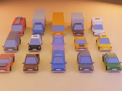 15 Cartoon Low Poly Cars Low-poly 3D model