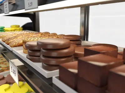 Candy-Themed Display Case with Cupcakes and Treats 3D model
