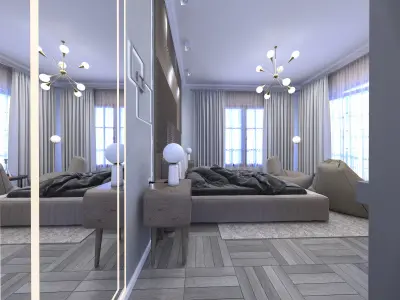 Bedroom modern with walls and bed 3D model