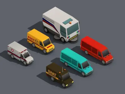 Low Poly Car Pack 01 Isometric Low-poly 3D model