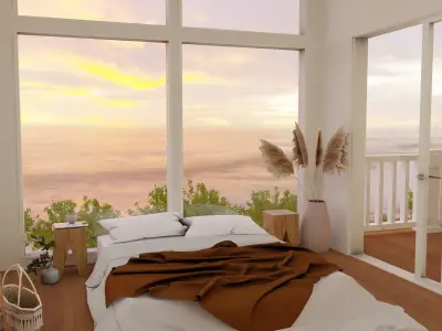 Sunset View Bedroom and Balcony Blender Scene 3D model