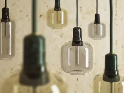 Amp pendant light with glass bottle hanging from it 3D model