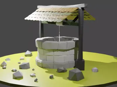 Well Lowpoly water with rocks Free low-poly 3D model