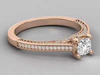 Round Diamond Engagement Ring CAD Design Pave Luxury Style 3D print model